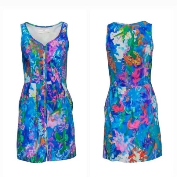 NEW Amanda Uprichard 100% Silk Multicolor Watercolor Zip-Up Dress Size Small - Picture 1 of 10